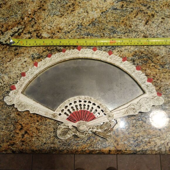 Vintage Cast Iron Victorian Fan Mirror Standing Heavy Dresser Vanity Mirror 17" - Picture 1 of 12